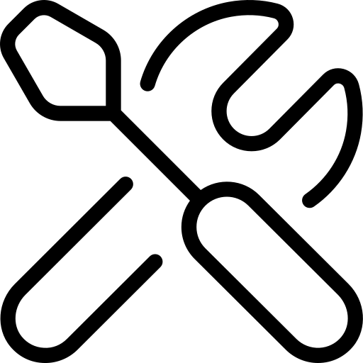 Line art of a wrench and screwdriver crossed.